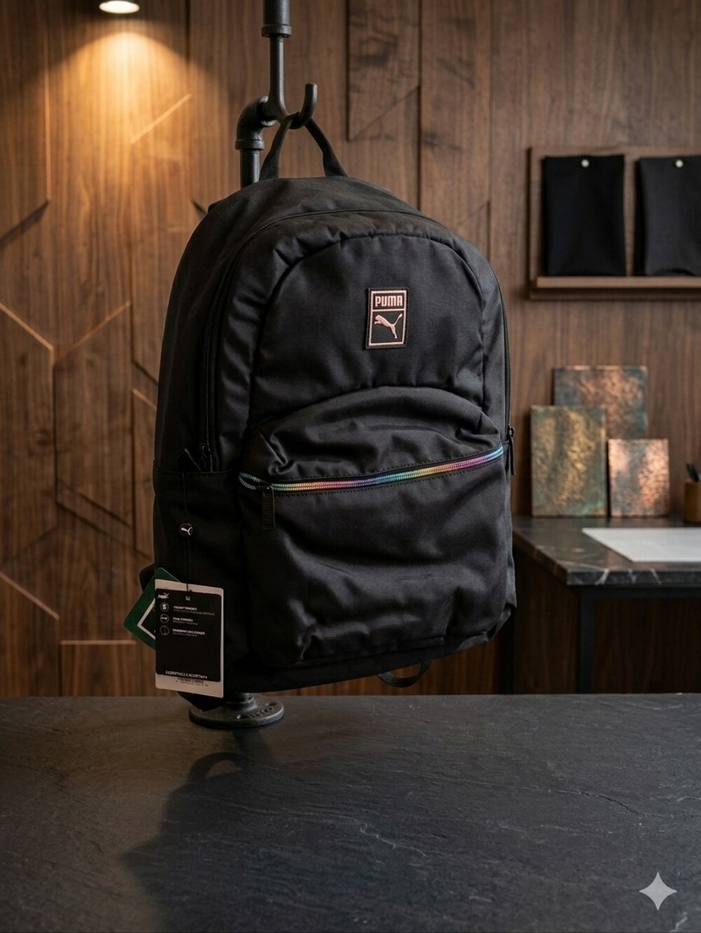 Puma Black Backpack with Rainbow Trim